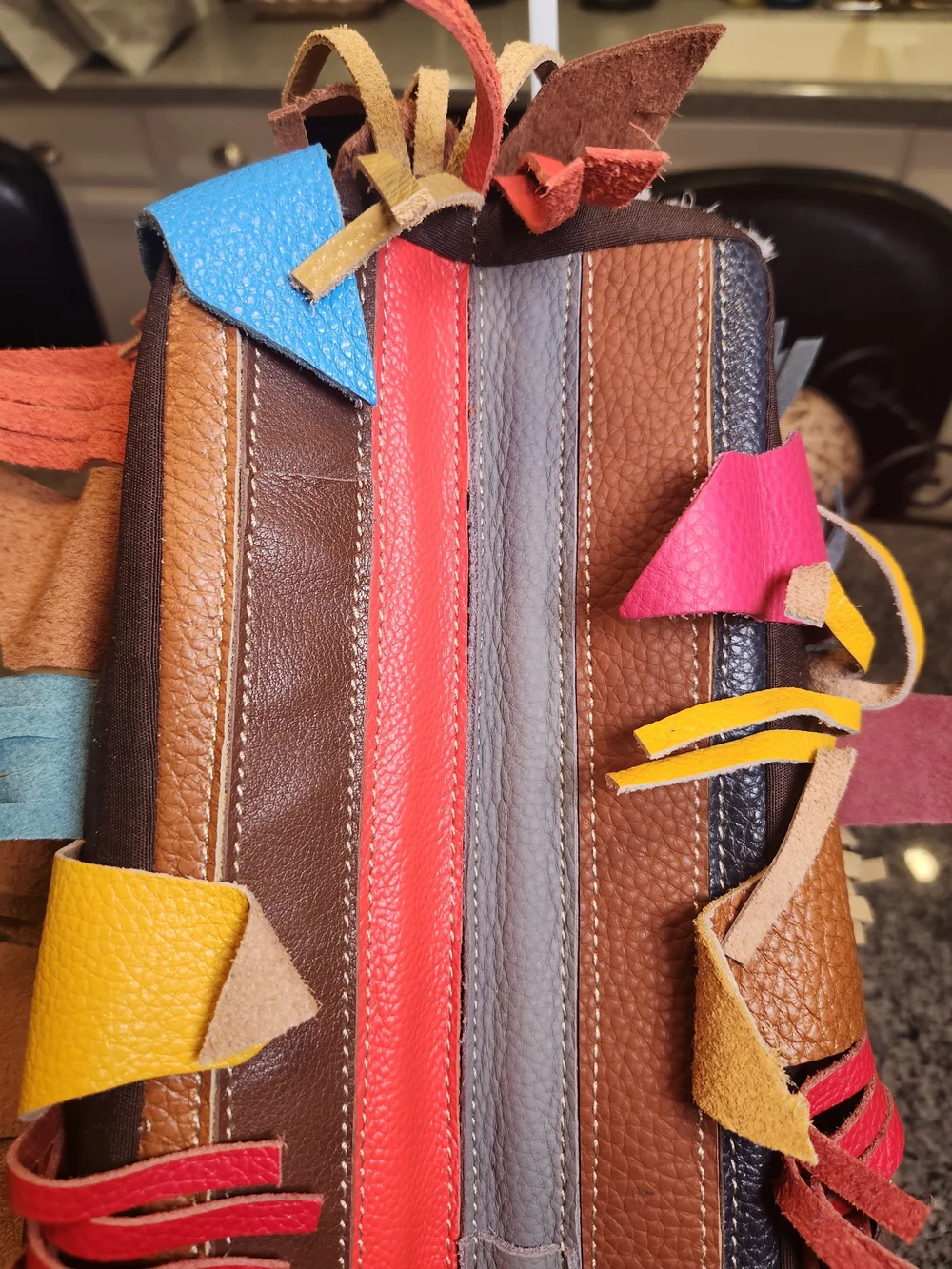 Leather Patchwork Fringe Boho Hobo Shoulder Bag - Picture 7 of 12